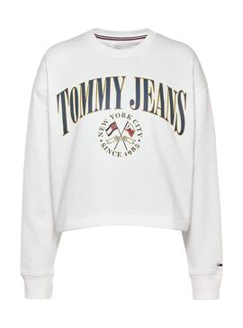 Sweat Tommy Jeans Crop Relaxed Femme Blanc