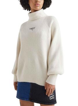 Pull Tommy Jeans Relaxed Col Femme Blanc
