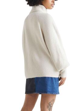 Pull Tommy Jeans Relaxed Col Femme Blanc