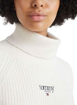 Pull Tommy Jeans Relaxed Col Femme Blanc