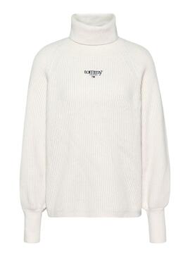 Pull Tommy Jeans Relaxed Col Femme Blanc