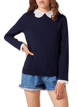 Pull Naf Naf Volants Cuello pour Femme Bleu Marine