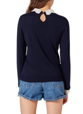 Pull Naf Naf Volants Cuello pour Femme Bleu Marine