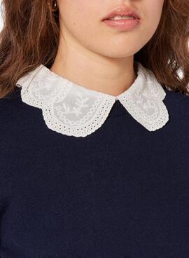 Pull Naf Naf Volants Cuello pour Femme Bleu Marine