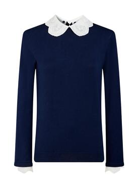 Pull Naf Naf Volants Cuello pour Femme Bleu Marine