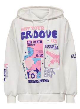 Sweat Only Fleur surdimensionnée pour Femme Blanc