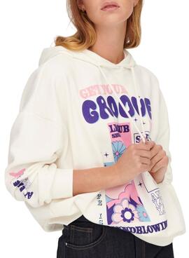 Sweat Only Fleur surdimensionnée pour Femme Blanc