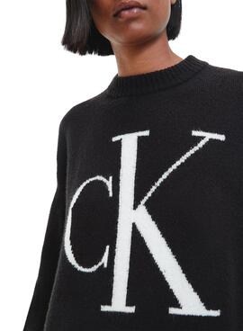 Pull Calvin Klein Chenille Suave Femme Noire
