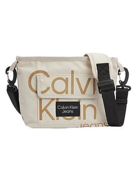Sac à main Logo Calvin Klein Sac à Bandoulière pour Fille Beige