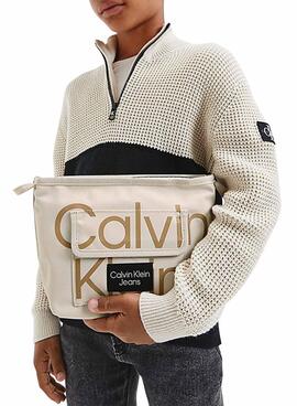 Sac à main Logo Calvin Klein Sac à Bandoulière pour Fille Beige