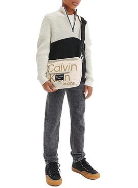 Sac à main Logo Calvin Klein Sac à Bandoulière pour Fille Beige