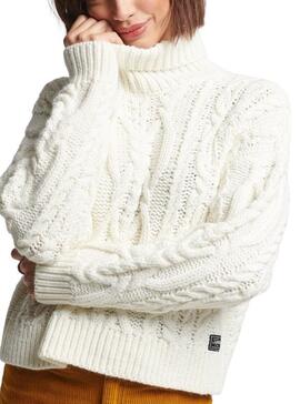 Pull Superdry Vintage Col haut Femme Blanc