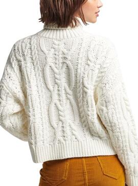 Pull Superdry Vintage Col haut Femme Blanc