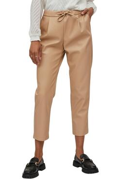 Pantalon Vila Vinille Similicuir pour Femme Camel