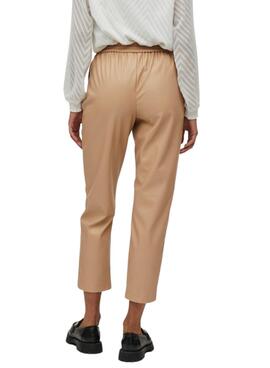 Pantalon Vila Vinille Similicuir pour Femme Camel