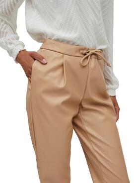 Pantalon Vila Vinille Similicuir pour Femme Camel