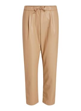 Pantalon Vila Vinille Similicuir pour Femme Camel