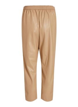 Pantalon Vila Vinille Similicuir pour Femme Camel