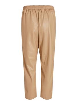 Pantalon Vila Vinille Similicuir pour Femme Camel