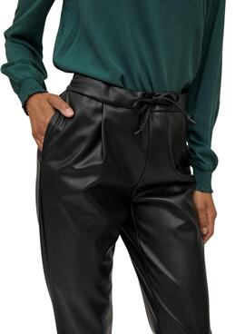 Pantalon Vila Vinille Similicuir pour Femme Noire