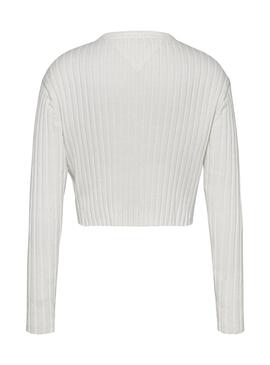 Pull Tommy Jeans Rég Rib Blanc pour Femme