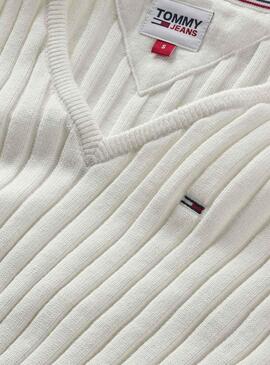 Pull Tommy Jeans Rég Rib Blanc pour Femme