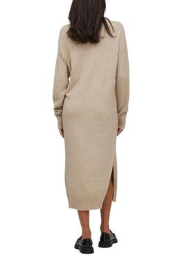 Robe Vila Ril Roll Neck pour Femme Beige