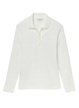 Polo Lacoste Manche Long pour Femme Blanc