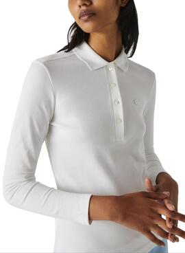 Polo Lacoste Manche Long pour Femme Blanc