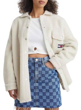 Surchemise Tommy Jeans Beige Sherpa pour Femme