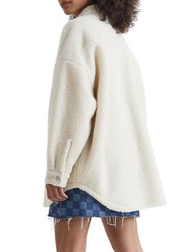 Surchemise Tommy Jeans Beige Sherpa pour Femme