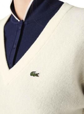 Pull Col V Lacoste pour Femme Bleu Marine