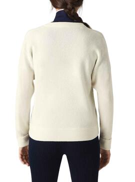 Pull Col V Lacoste pour Femme Bleu Marine