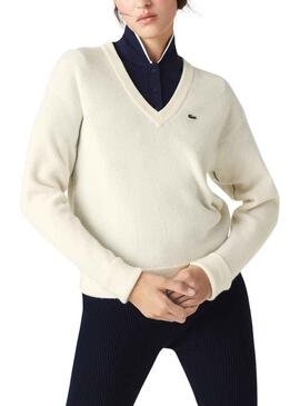 Pull Col V Lacoste pour Femme Bleu Marine