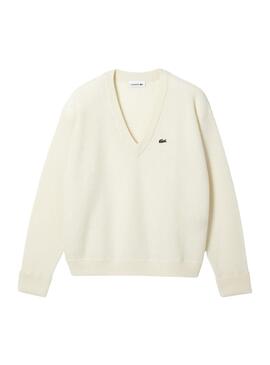 Pull Col V Lacoste pour Femme Bleu Marine