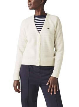 Veste Lacoste Col V pour Femme Blanc