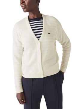 Veste Lacoste Col V pour Femme Blanc