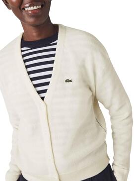 Veste Lacoste Col V pour Femme Blanc