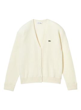 Veste Lacoste Col V pour Femme Blanc