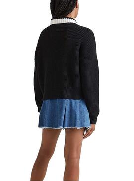 Pull Tommy Jeans Col à Revers pour Femme Noire
