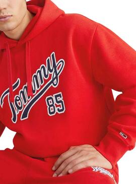 Sweat Tommy Jeans Relaxed College Homme Rouge