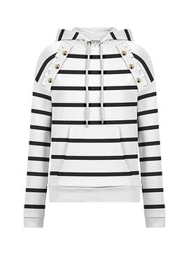 Sweat Naf Naf Rayures Capuche pour Femme Blanc