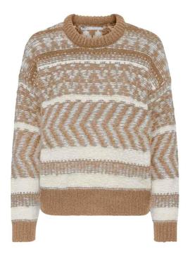 Pull Only Monolisa Life Femme Camel et Blanc