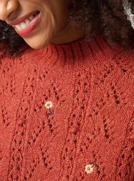 Pull Naf Naf Fleurs pour Femme Rouge