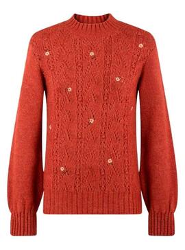 Pull Naf Naf Fleurs pour Femme Rouge