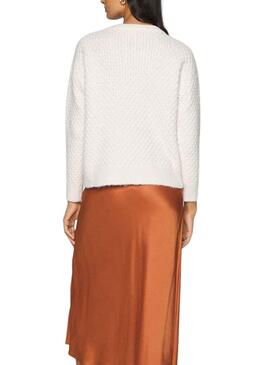 Pull Naf Naf Pompons pour Femme Blanc Beige