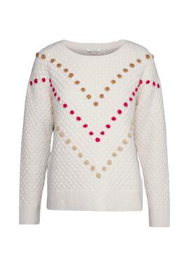 Pull Naf Naf Pompons pour Femme Blanc Beige