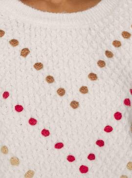 Pull Naf Naf Pompons pour Femme Blanc Beige