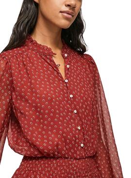 Robe Pepe Jeans Delia Flores pour Femme Rouge