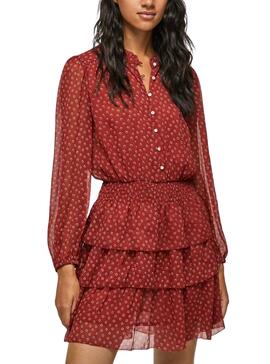 Robe Pepe Jeans Delia Flores pour Femme Rouge